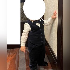 Janie and Jack Velvet outfit for Baby boy 18-24m vest Shirt pants & Bow Tie